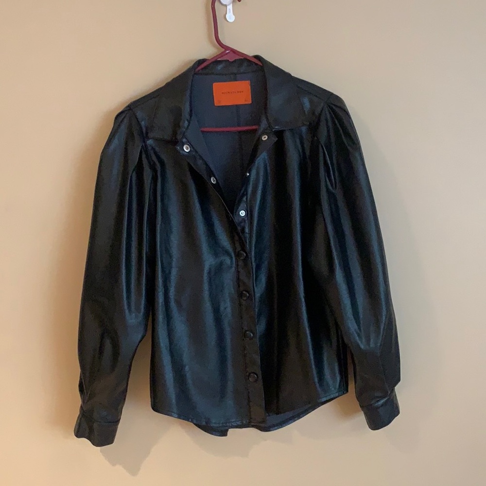 leather jacket with poufy sleeves